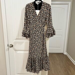 DVF DIANE VON FURSTENBERG Leopard MADELINE Ruffle Bell Sleeve Max…